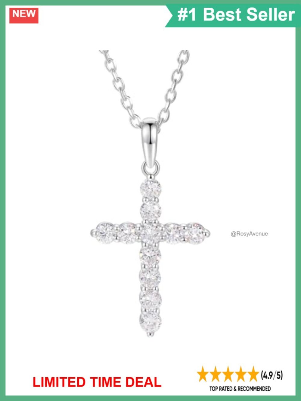 Lab Grown Diamond Cross Necklace 4/5 Carat Christian Faith Pendant Sterling